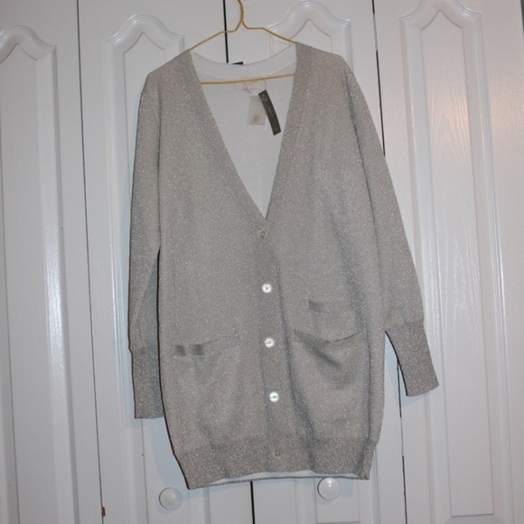 NWT J Crew Double Knit Metallic Cardigan Medium - Picture 4 of 6